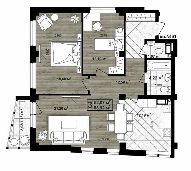 3-кімнатна 83.92 м² в ЖК Paradise Life від 26 500 грн/м², Чернігів