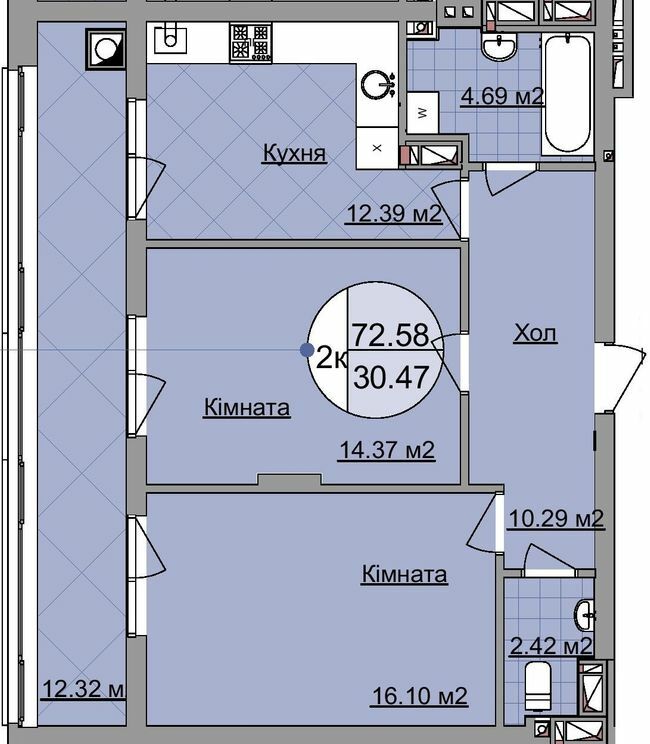 2-кімнатна 72.58 м² в ЖК Imperial Park Avenue від забудовника, Чернівці