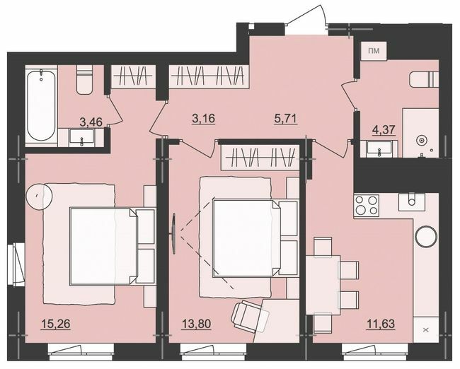 2-кімнатна 57.39 м² в ЖК Київський від 20 950 грн/м², Чернівці