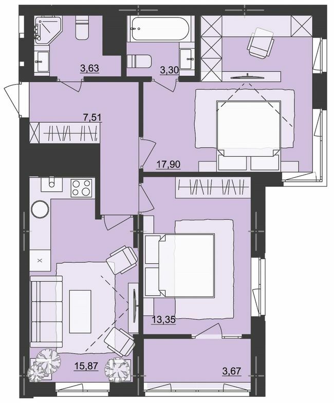 2-кімнатна 65.23 м² в ЖК Київський від 20 950 грн/м², Чернівці