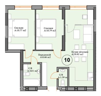 2-комнатная 56.44 м² в ЖК River Plaza от 27 000 грн/м², г. Вышгород