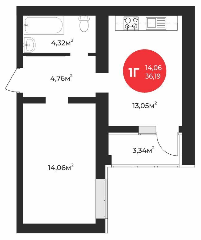 1-кімнатна 36.19 м² в ЖК Молодість від 24 650 грн/м², м. Ірпінь