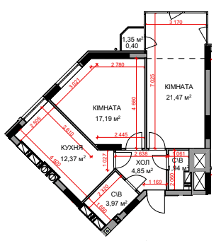 2-комнатная 62.19 м² в ЖК На Прорезной 2 от 26 000 грн/м², пгт Гостомель