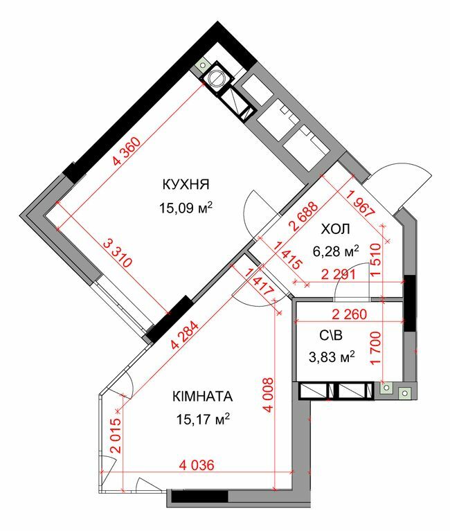 1-комнатная 40.37 м² в ЖК На Прорезной 2 от 28 500 грн/м², пгт Гостомель