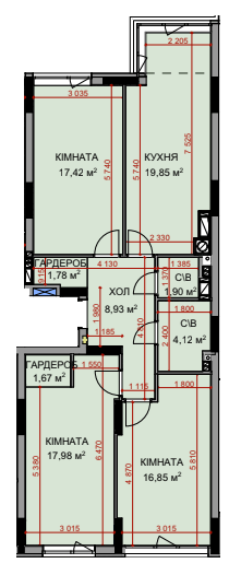 3-кімнатна 90.61 м² в ЖК На Прорізній 2 від 24 700 грн/м², смт Гостомель