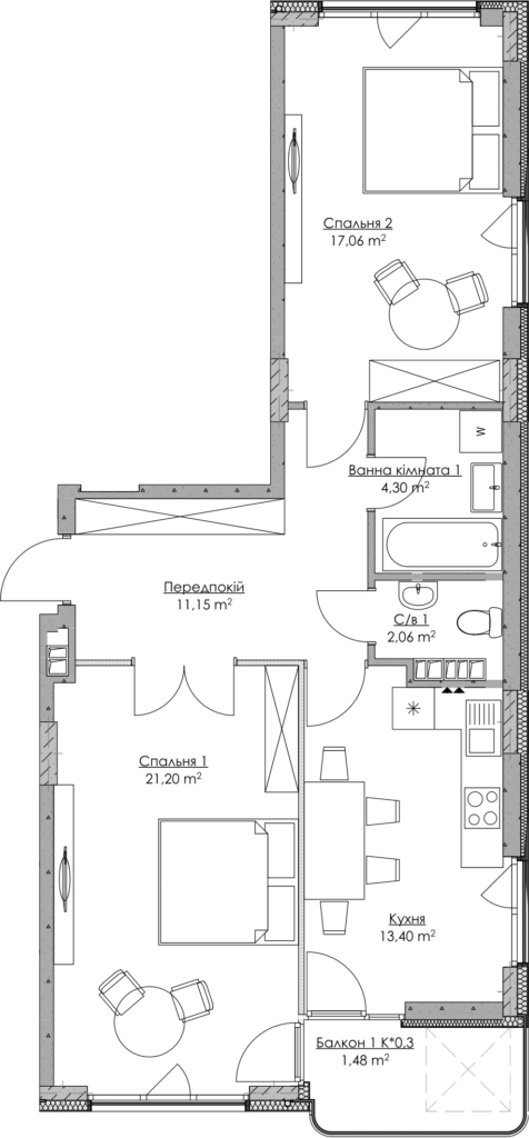 2-комнатная 70.65 м² в ЖК O2 Residence от 27 006 грн/м², Киев