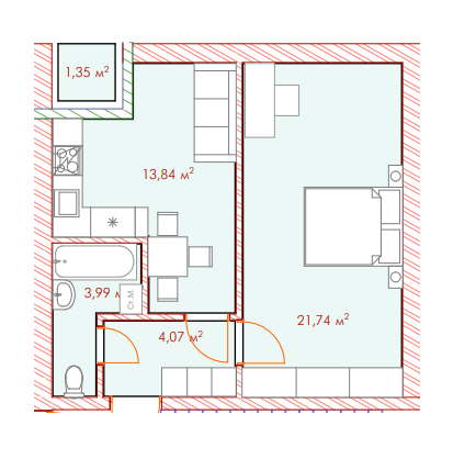 1-кімнатна 44.99 м² в ЖК Cherry House 4 від 18 000 грн/м², смт Гостомель