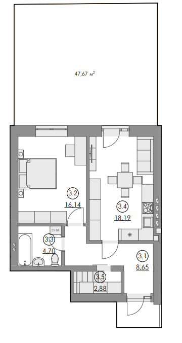 1-комнатная 50.56 м² в ЖК Cherry House 4 от 18 000 грн/м², пгт Гостомель