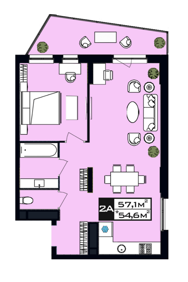 2-комнатная 57.1 м² в ЖК PEYOT от 28 350 грн/м², Днепр