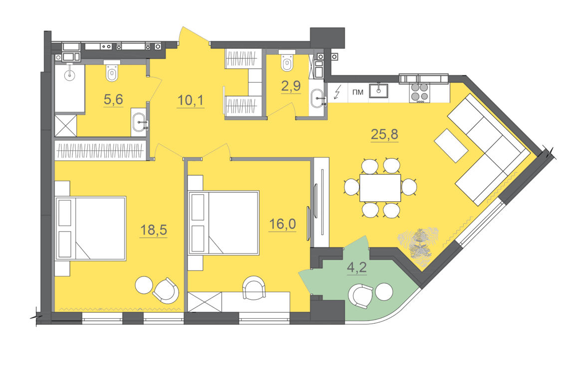 2-кімнатна 86.1 м² в БФК CITE від 34 000 грн/м², Дніпро