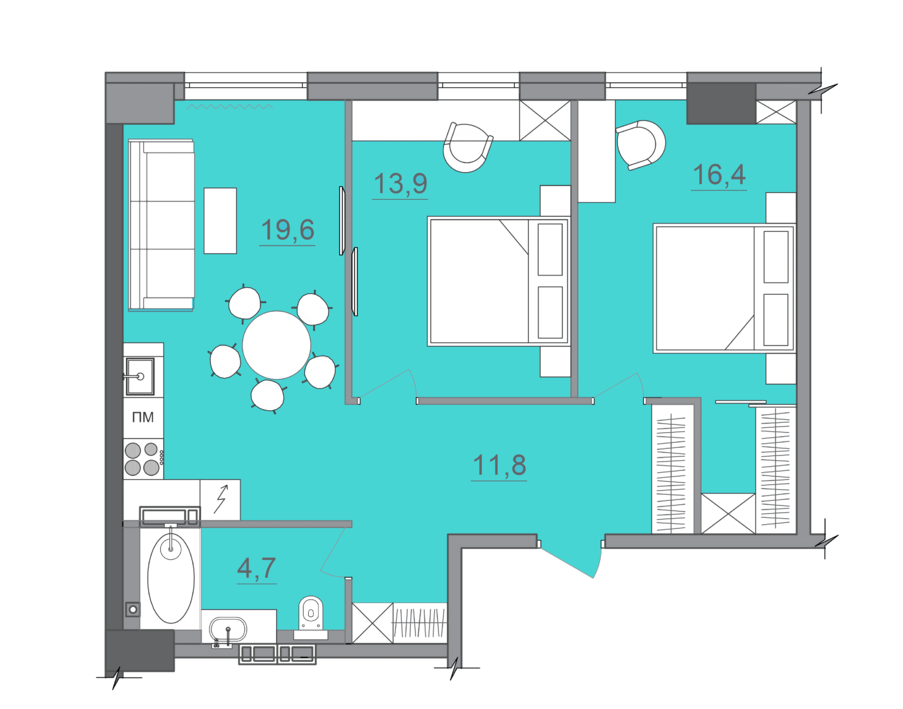 2-кімнатна 69.39 м² в БФК CITE від 34 000 грн/м², Дніпро