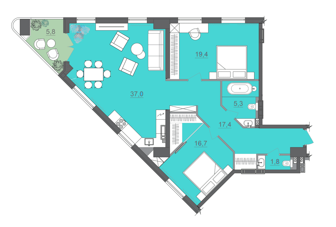 2-комнатная 99.8 м² в МФК CITE от 34 000 грн/м², Днепр