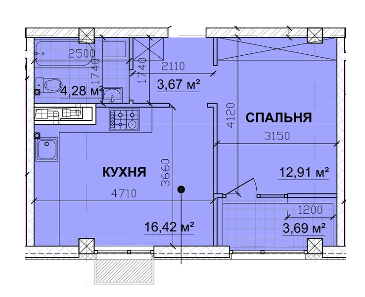 1-комнатная 42.84 м² в ЖК PARKOVIY от 17 350 грн/м², г. Кривой рог