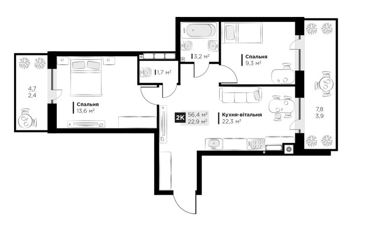 2-комнатная 56.4 м² в ЖК SILENT PARK от 26 800 грн/м², Львов