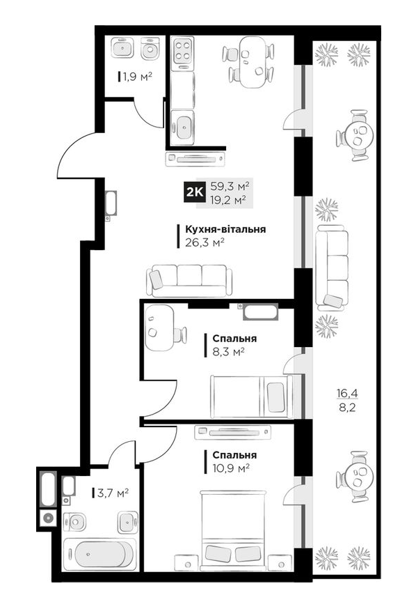 2-кімнатна 59.3 м² в ЖК SILENT PARK від 26 800 грн/м², Львів