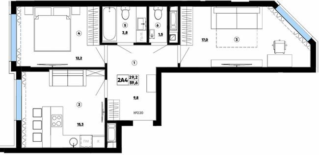 2-кімнатна 59.6 м² в ЖК Paradise Avenue від 28 000 грн/м², с. Крюківщина