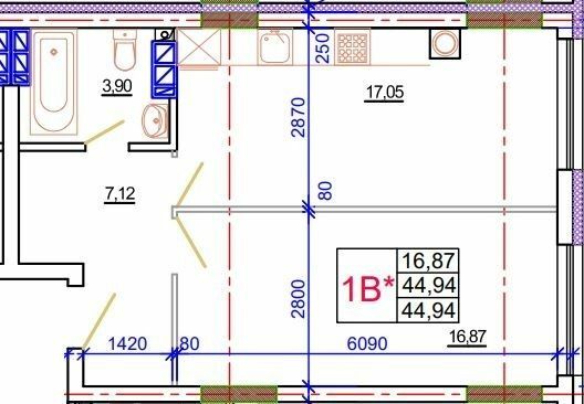 1-комнатная 44.94 м² в ЖК Благород от 22 000 грн/м², с. Крюковщина