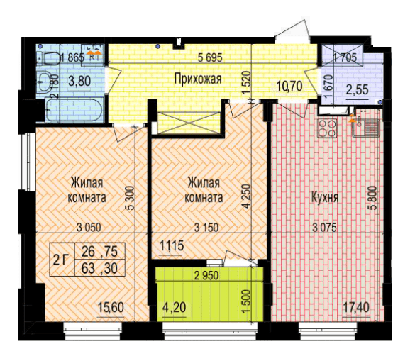 2-кімнатна 63.3 м² в ЖК Аквамарин від 27 500 грн/м², Харків