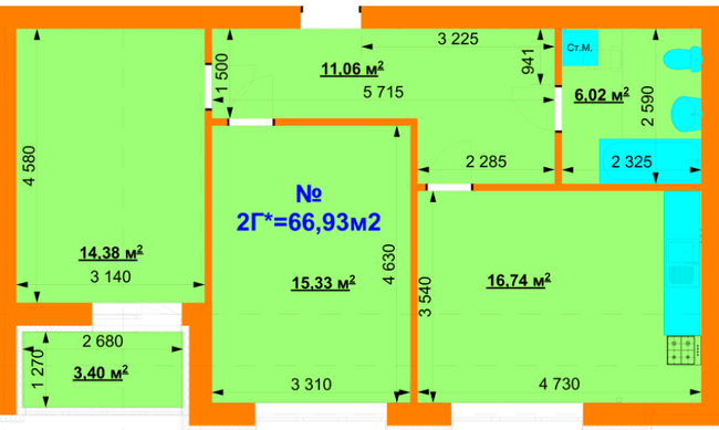 2-комнатная 66.93 м² в ЖК Grand Comfort от 15 000 грн/м², с. Михайловка-Рубежовка