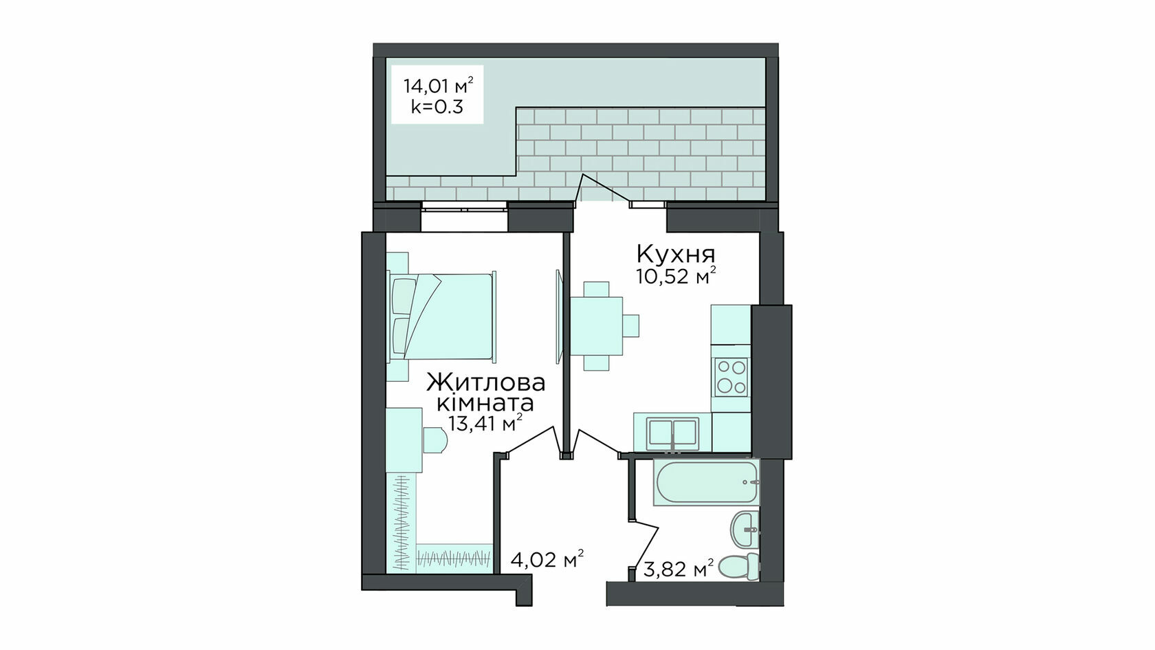 1-кімнатна 36.36 м² в Клубна резиденція O`Club від 29 624 грн/м², с. Крюківщина