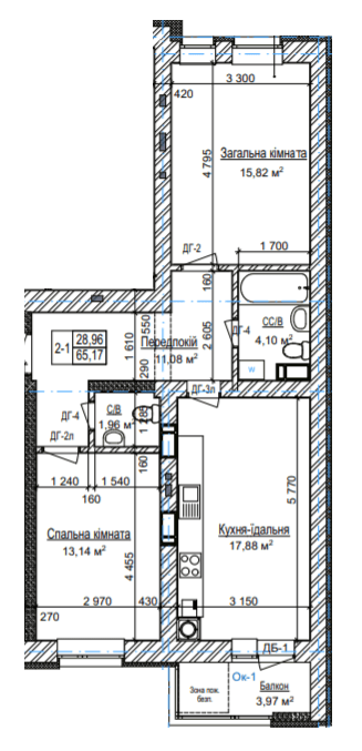 2-кімнатна 65.17 м² в ЖК Затишний квартал від 28 500 грн/м², с. Софіївська Борщагівка