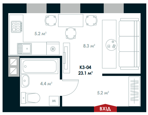 1-комнатная 23.1 м² в ЖК Atria City.Teremky от 22 000 грн/м², пгт Чабаны