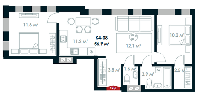 2-кімнатна 56.9 м² в ЖК Atria City.Teremky від 22 100 грн/м², смт Чабани