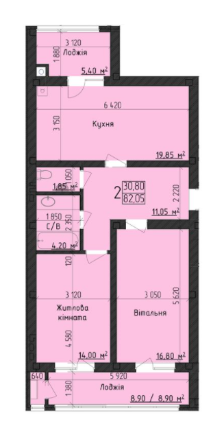 2-кімнатна 82.05 м² в ЖК Парковий Дім від 22 300 грн/м², Чернівці