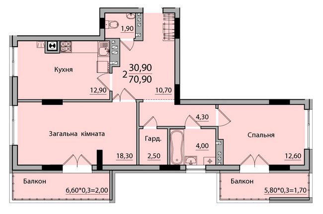 2-кімнатна 70.9 м² в ЖК Панорама від 18 200 грн/м², Чернівці