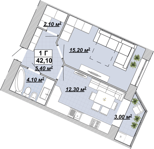 1-кімнатна 42.1 м² в ЖР Княгинин від 14 000 грн/м², Івано-Франківськ