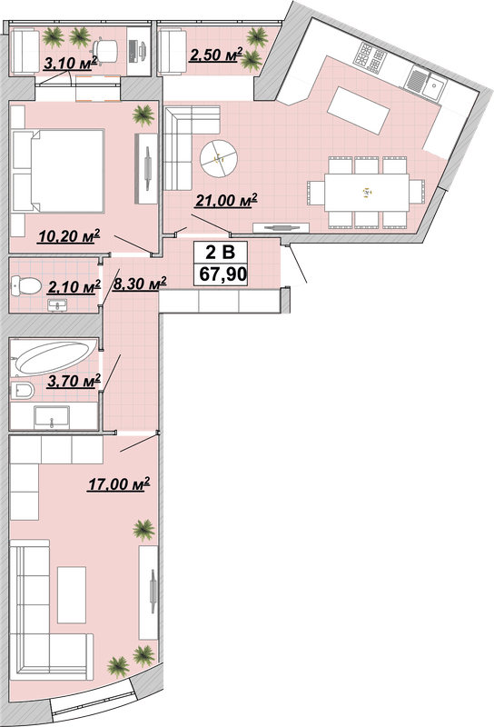 2-комнатная 67.9 м² в ЖР Княгинин от 14 000 грн/м², Ивано-Франковск