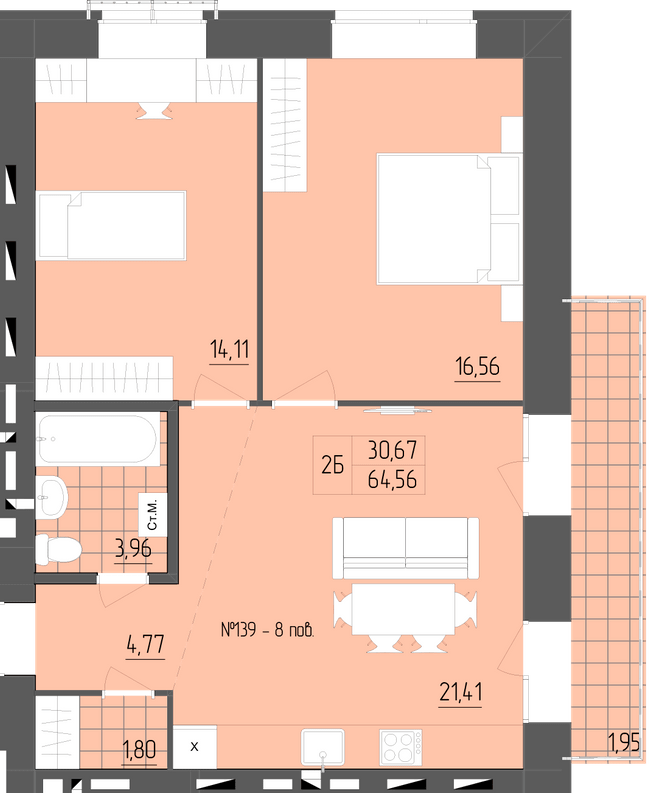 2-комнатная 64.56 м² в ЖК ZigZag от 16 300 грн/м², Ровно