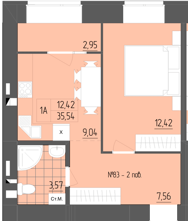 1-комнатная 35.54 м² в ЖК ZigZag от 16 700 грн/м², Ровно