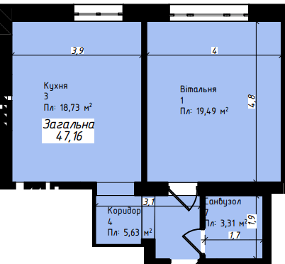 1-комнатная 47.16 м² в ЖК Джем Таун от 15 000 грн/м², с. Мукша Китайгородская