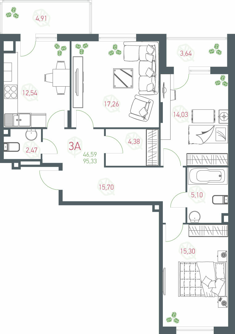 3-кімнатна 95.3 м² в ЖК Озерний гай (Гатне) від 22 419 грн/м², с. Гатне