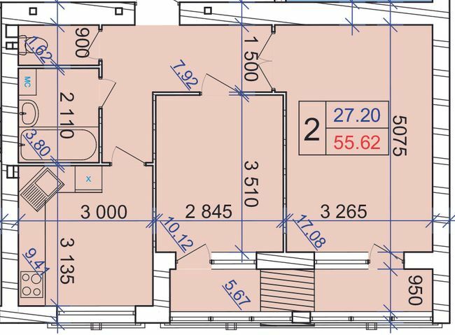 2-комнатная 55.62 м² в ЖК Grand Royal от 15 000 грн/м², Хмельницкий