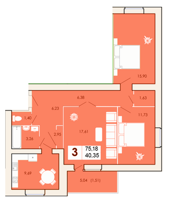 3-кімнатна 75.18 м² в ЖК Maiborsky від 12 850 грн/м², Хмельницький