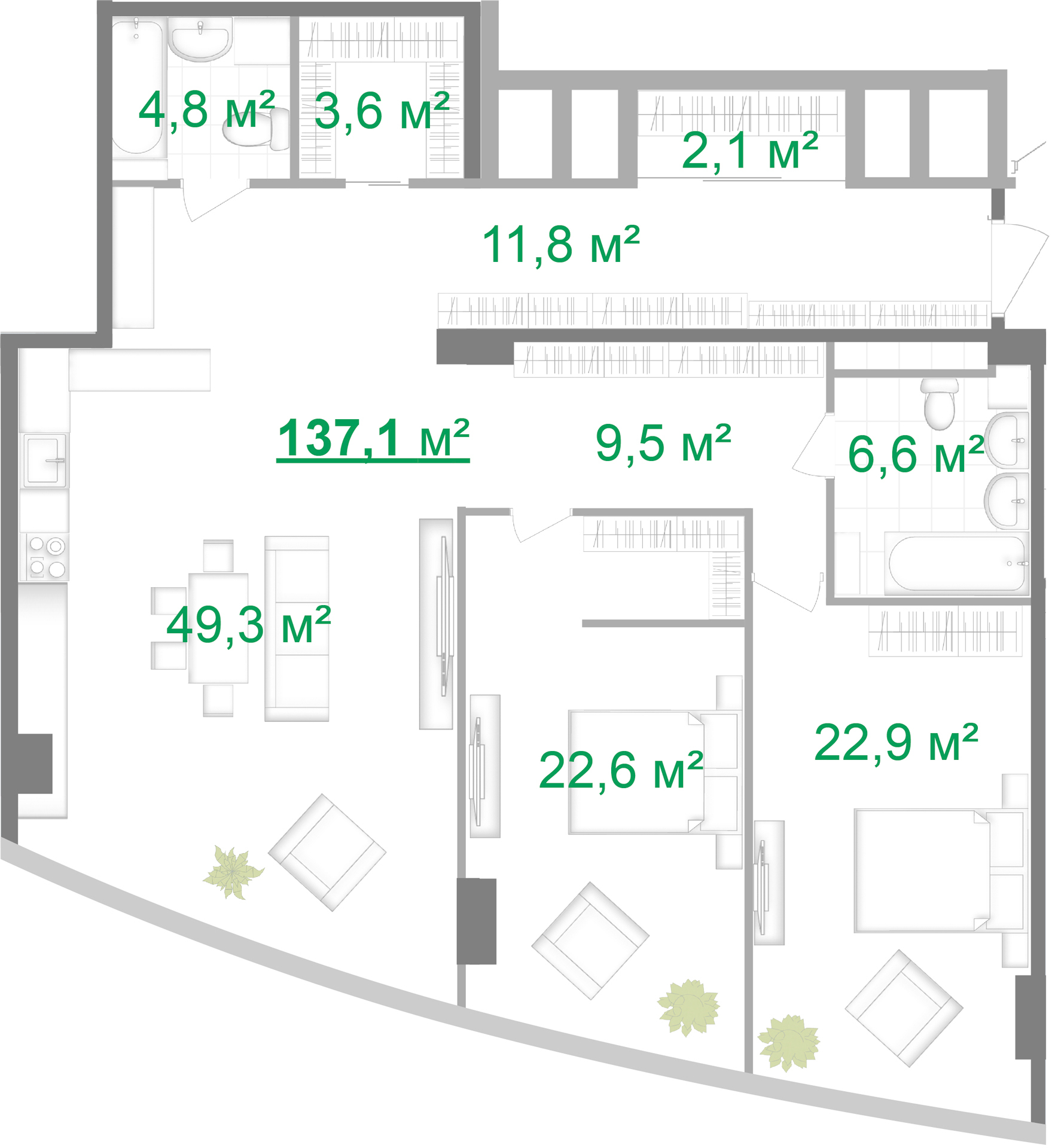 2-комнатная 137.1 м² в МФК Intergal City от 75 040 грн/м², Киев