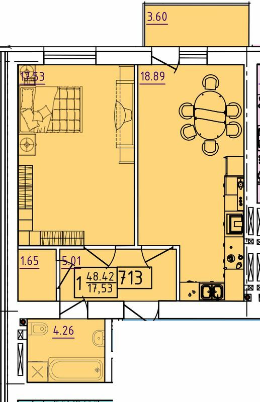 1-комнатная 48.42 м² в ЖК Парк Морской от 17 200 грн/м², г. Южное