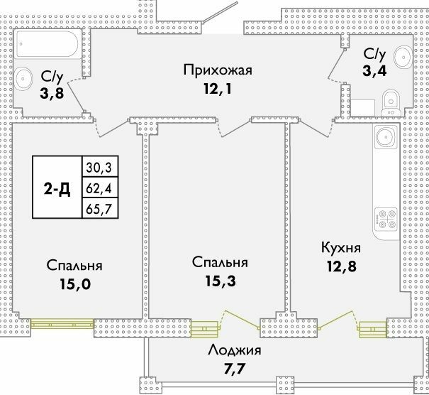 2-кімнатна 65.7 м² в ЖК Парк Совіньон від 21 900 грн/м², смт Таїрове