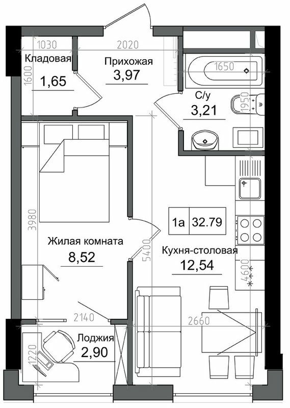 1-комнатная 32.79 м² в ЖГ ARTVILLE от 22 650 грн/м², пгт Авангард