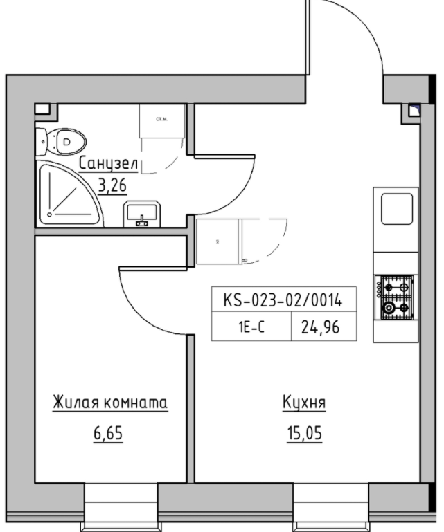 1-комнатная 24.96 м² в ЖК KEKS от 20 800 грн/м², пгт Авангард