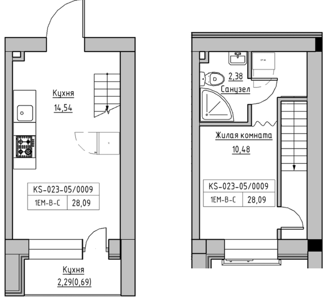 Дворівнева 28.09 м² в ЖК KEKS від 20 800 грн/м², смт Авангард