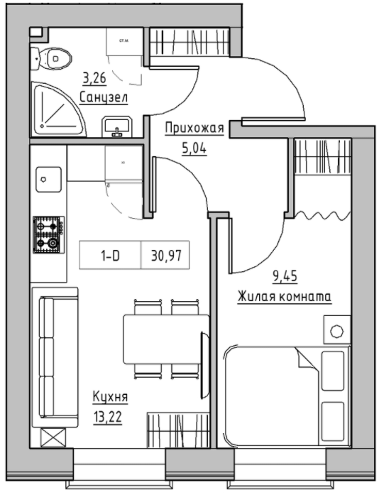 1-комнатная 30.97 м² в ЖК KEKS от 20 800 грн/м², пгт Авангард