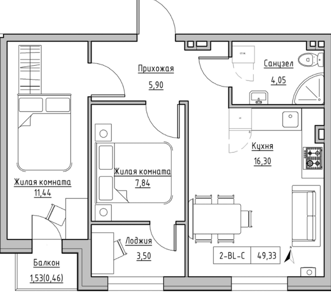 2-кімнатна 49.33 м² в ЖК KEKS від 20 400 грн/м², смт Авангард