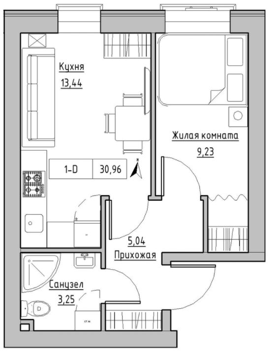 1-кімнатна 30.96 м² в ЖК KEKS від 21 700 грн/м², смт Авангард