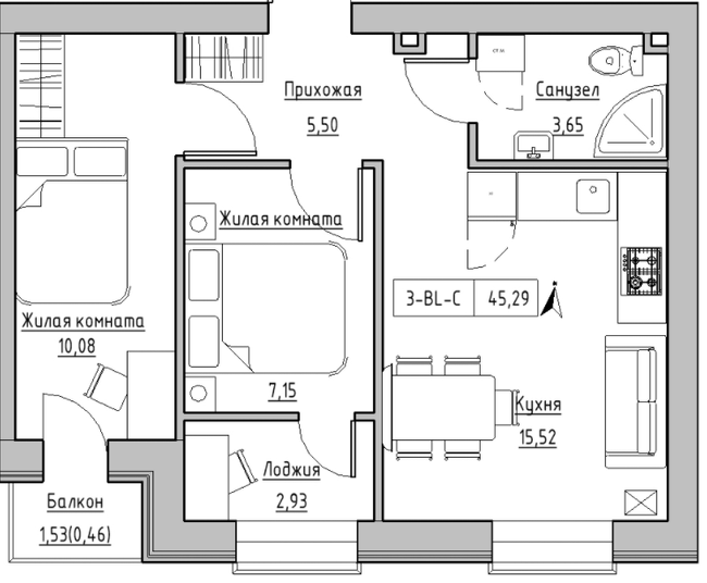 2-кімнатна 45.29 м² в ЖК KEKS від 20 700 грн/м², смт Авангард