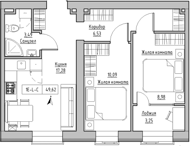 2-кімнатна 49.62 м² в ЖК KEKS від 20 700 грн/м², смт Авангард