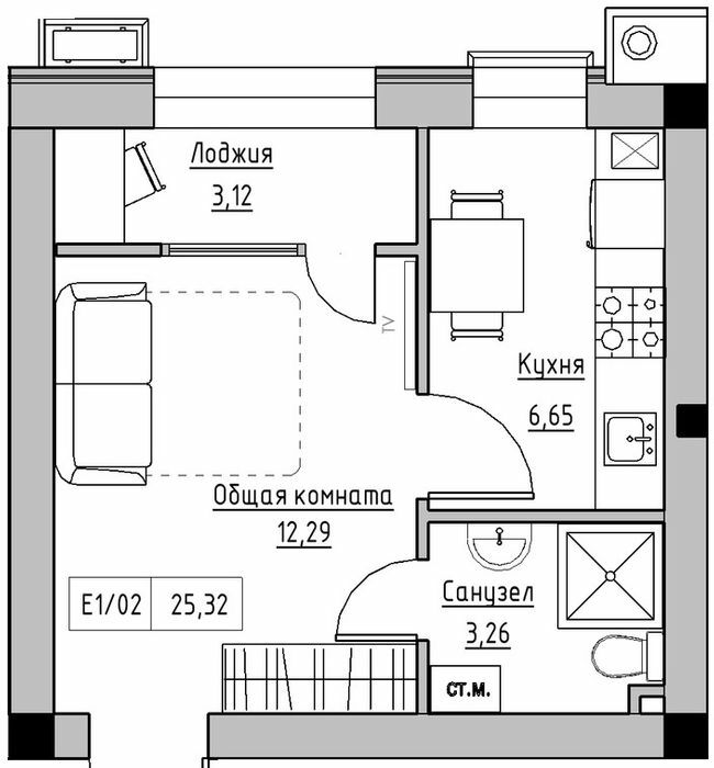 1-кімнатна 25.32 м² в ЖК KEKS від 21 950 грн/м², смт Авангард