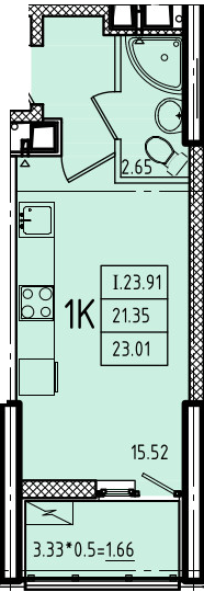 1-комнатная 23.01 м² в ЖК Эллада от 26 600 грн/м², Одесса